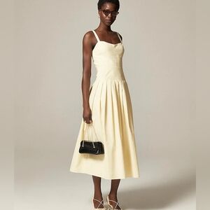 J.Crew Butter Yellow Strap Drop-waist Pleated Cotton Blend Midi Dress Sz 18 Nwt